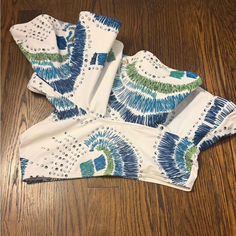 Blue and Green Patterned Ruffle Bikini Set - Picture 4 of 4